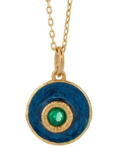 Ebru Jewelry Blue Enamel Jade Stone Evil Eye Pendant Gold Chain Necklace