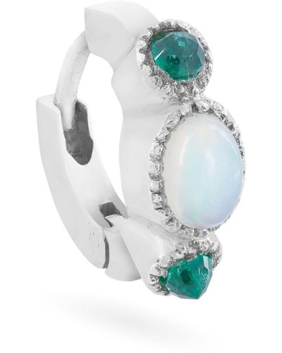 Wolf and Zephyr Gold 6.5mm Opal & Emerald Single Hoop - Blue
