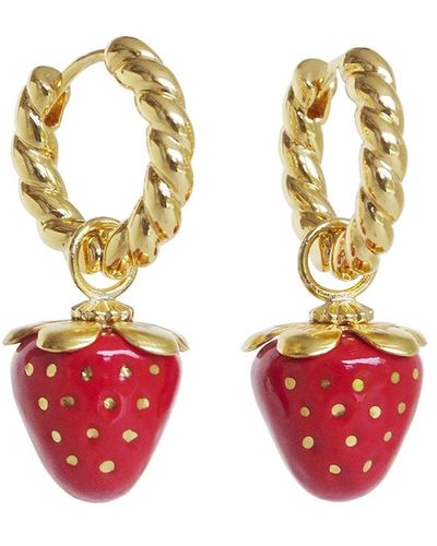 POPORCELAIN Mini Red Porcelain Strawberry Hoop Earrings