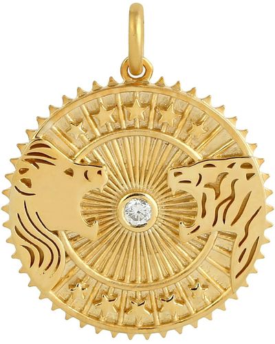 Artisan 14k Yellow Gold & Diamond Tiger And Lion Strength Sign Handmade Charm Pendant - Metallic