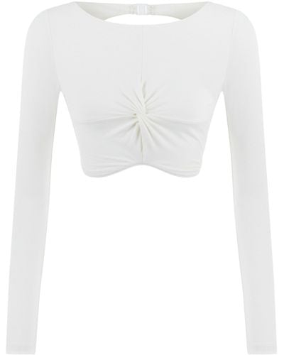 Nocturne Crop Top With Knot - White