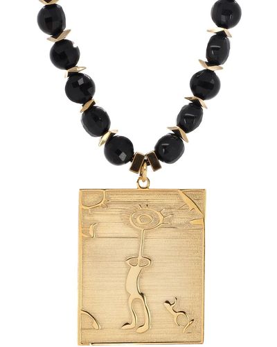Ebru Jewelry Healer Spiral Sun Shamanic Pendant Black Onyx Beaded Necklace - Multicolour