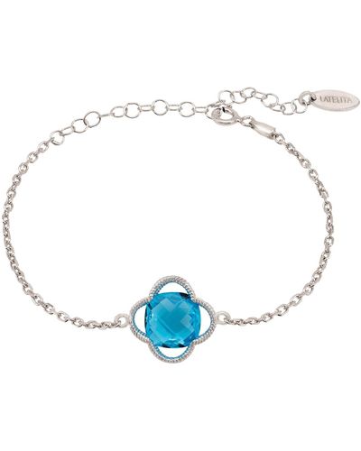 LÁTELITA London Open Clover Flower Gemstone Bracelet Silver Blue Topaz