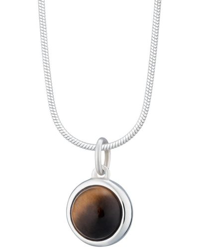 Lily Charmed Sterling Tigers Eye Touchstone Necklace With Slim Snake Chain - White