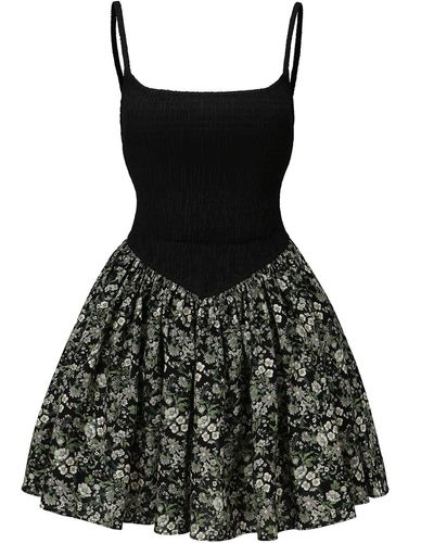 NUAJE NUAJE Bianca Smocked Ballerina Mini Dress In Floral Print - Black