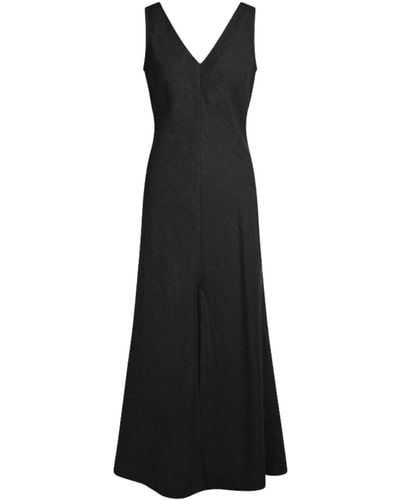Haris Cotton "v" Neck Maxi Linen Dress - Black