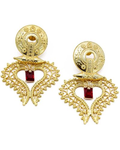 ADIBA Ruby Heart Handmade Drop Earring - Metallic