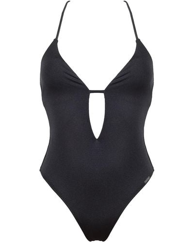 Free Society Plunge Swimsuit In Shiny - Black
