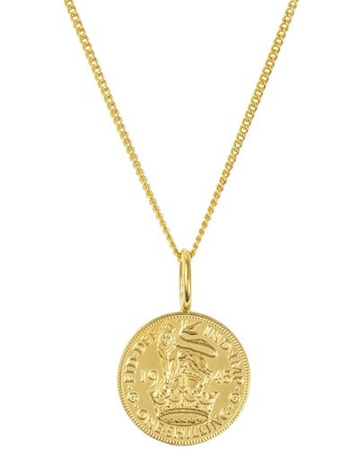 Katie Mullally British Shilling Coin Necklace In Yellow Plate - Metallic