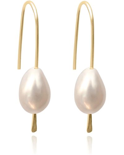 Kiri & Belle Mimi Pearl Drop Wire Filled Earrings - Metallic