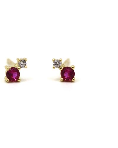 VicStoneNYC Fine Jewelry Natural Diamond And Ruby Yellow Earrings - Pink