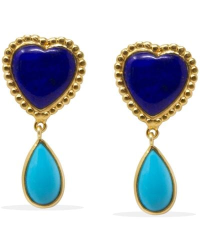 Vintouch Italy Happy Hearts Lapislazzuli And Turquoise Earrings - Blue