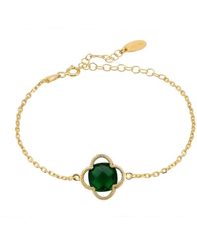 LÁTELITA London Open Clover Flower Gemstone Bracelet Gold Emerald - Metallic