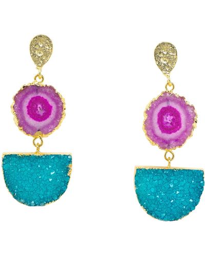 YAA YAA LONDON Violet Turquoise Gemstone Gold Statement Earrings - Blue