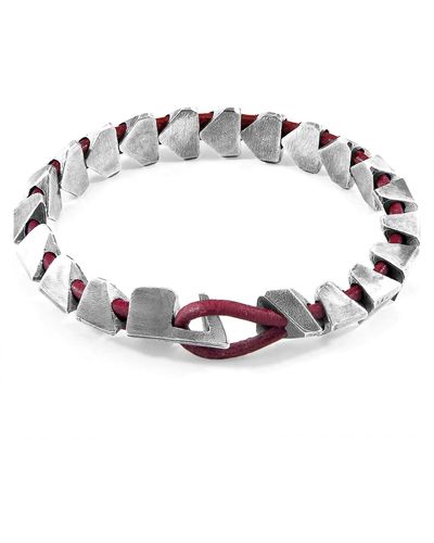 Anchor and Crew Red Bordeaux Brixham Maxi Silver & Round Leather Bracelet - Metallic
