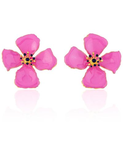 Milou Jewelry Fuchsia Pink Hibiscus Flower Earrings