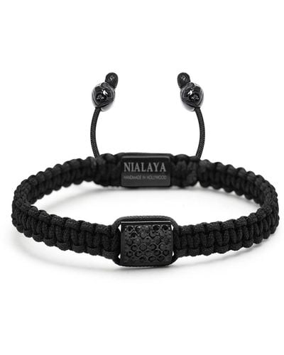 Nialaya S String Bracelet With Cz Flatbead - Black