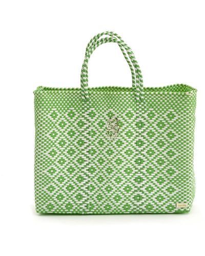 Lolas Bag Azteca Book Tote With Clutch - Green