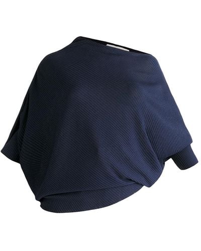 Paisie Ribbed Draped Knitted Top In Navy - Blue