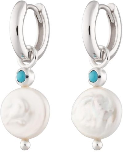 Scream Pretty Pearl And Turquoise Charm Hoop Earrings - Metallic