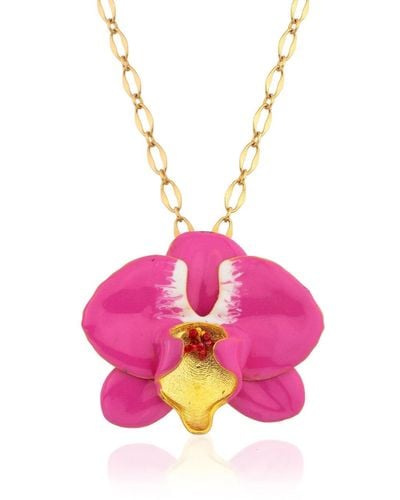 Milou Jewelry Fuchsia Pink & White Orchid Flower Necklace