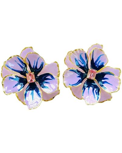 The Pink Reef Lavender & Navy Large Hand Painted Jewel Box Florals - Blue