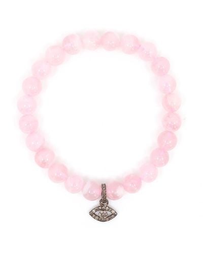 Shar Oke Diamond Evil Eye Charm & Pink Rose Quartz Beaded Bracelet