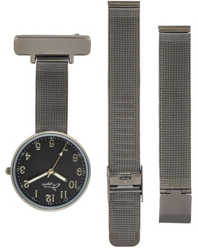 Bermuda Watch Company Annie Apple Empress Interchangeable Gunmetal Mesh Wrist To Nurse Watch - Gray