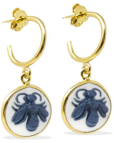 Vintouch Italy Queen Bee Cameo Mini Hoop Earrings - Metallic