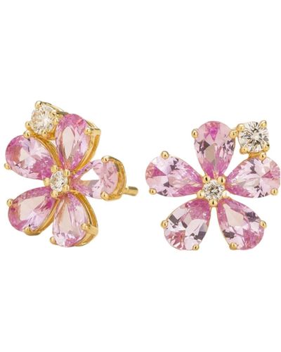 Juvetti Florea Gold Earrings In Pink Sapphire & Diamond