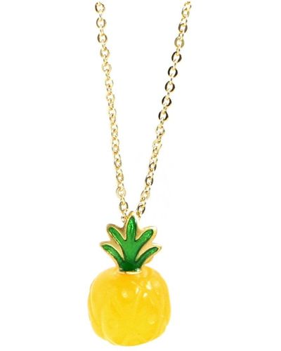 I'MMANY LONDON Organic Fruit Pendant Necklace, Jade Pineapple With Enamel - Yellow