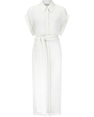The Summer Edit Tori Crinkle Linen Shirt Dress - White