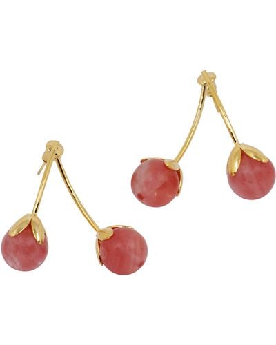 Ninemoo Pink Crystal Cherry Earrings - Red
