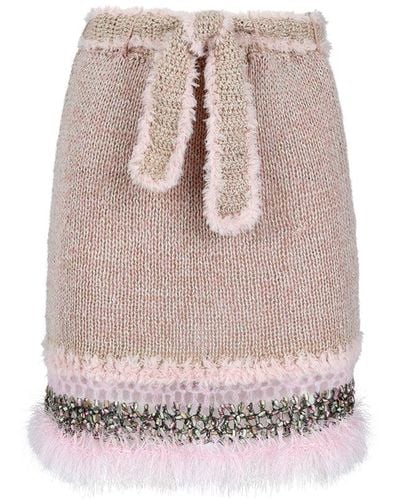 Andreeva Rococo Baby Pink Handmade Knit Midi Skirt - Metallic