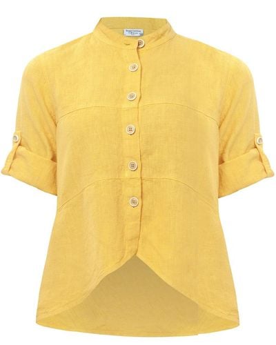 Haris Cotton Solid Linen Jacket With Roll Tab Sleeves - Yellow
