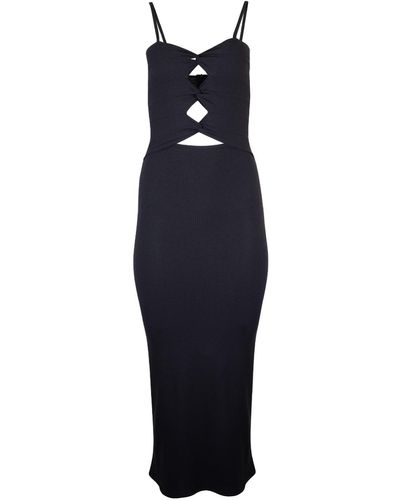 Lezat Heidi Cutout Detail Ribbed Maxi Dress - Blue