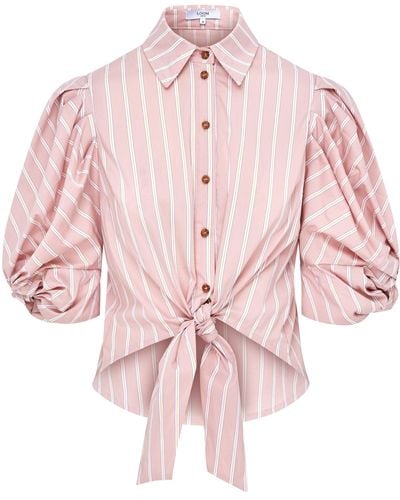 Loom London Ellery Knot Sleeve Tie Front Shirt Pink & White Stripe