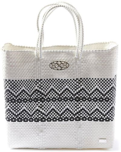 Lolas Bag Medium White Aztec Stripe Tote Bag - Metallic