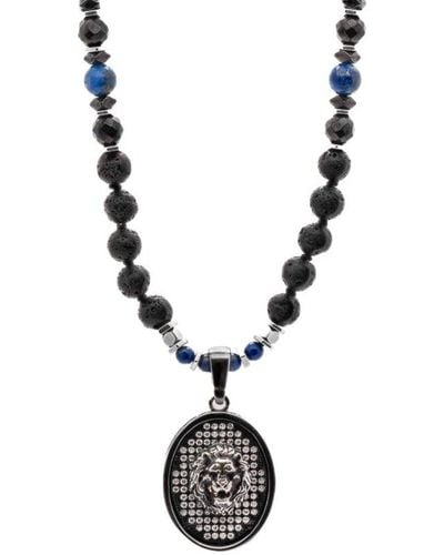 Ebru Jewelry Powerful Silver Black Lion Necklace - Metallic
