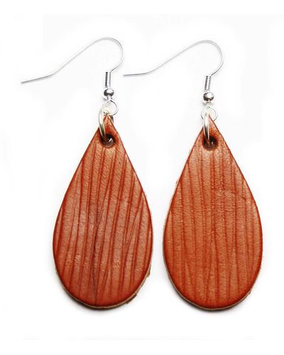N'damus London Auricle Textured Chestnut Leather Earrings - Orange
