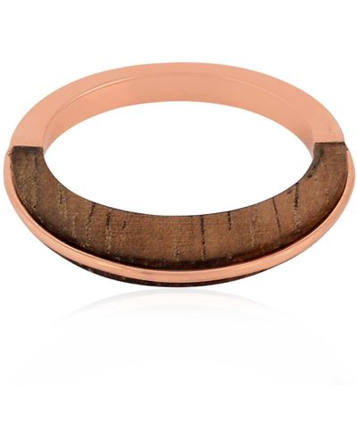 Artisan 925 Sterling Silver Band Ring Wood Jewelry - Brown