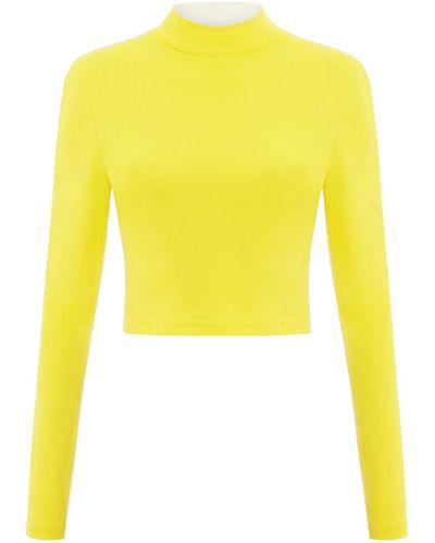 blonde gone rogue Crop Turtleneck Top In Yellow And White