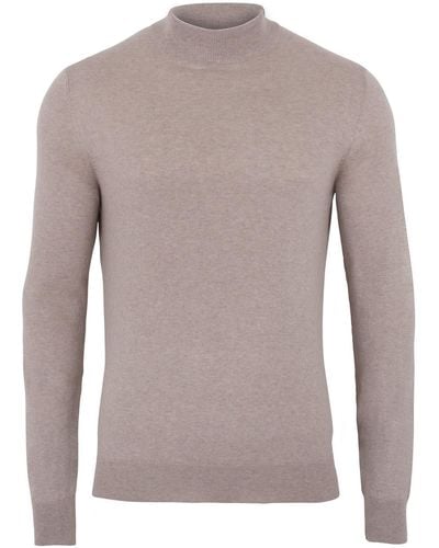 Paul James Knitwear Mens 100% Ultra Fine Cotton Mock Turtle Neck Spencer Sweater - Gray