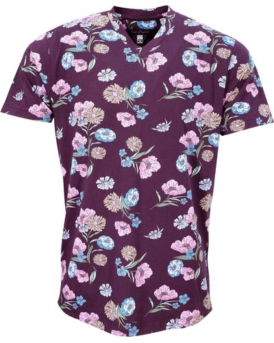lords of harlech Maze Spaced Floral V-neck Tee - Purple