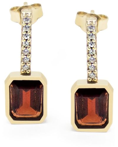 Vintouch Italy Luccichio Gold Vermeil Garnet Sparkle Earrings - Red