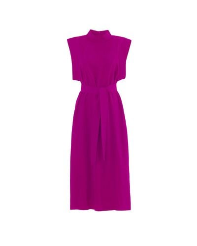 Julia Allert Stylish Straight Dress With Belt Pink - Purple