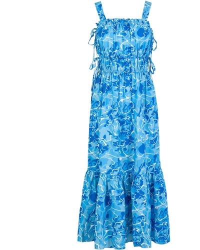JAAF Tie-detailed Midi Dress In Pool Water Print - Blue