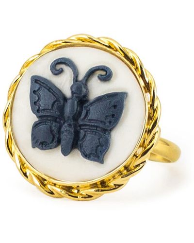 Vintouch Italy Butterfly Cameo Ring - White