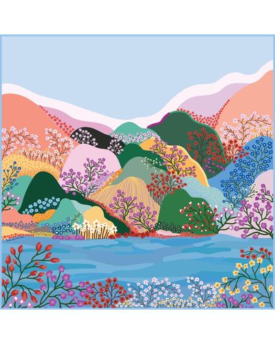 Jessie Zhao New York Double Sided Silk Scarf Of Flower Mountain - Blue