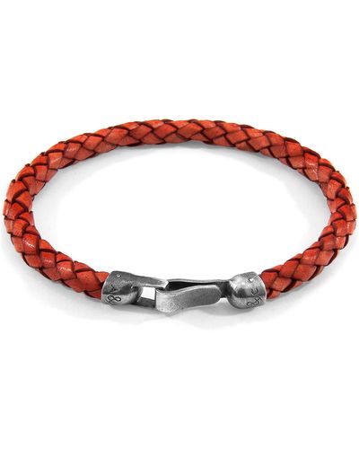 Anchor and Crew Amber Skye Silver & Braided Leather Bracelet - Red